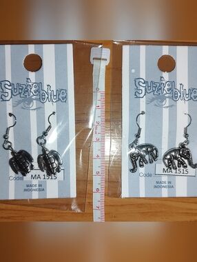 Silver Animal Charm Earrings - Turtle and Elephant